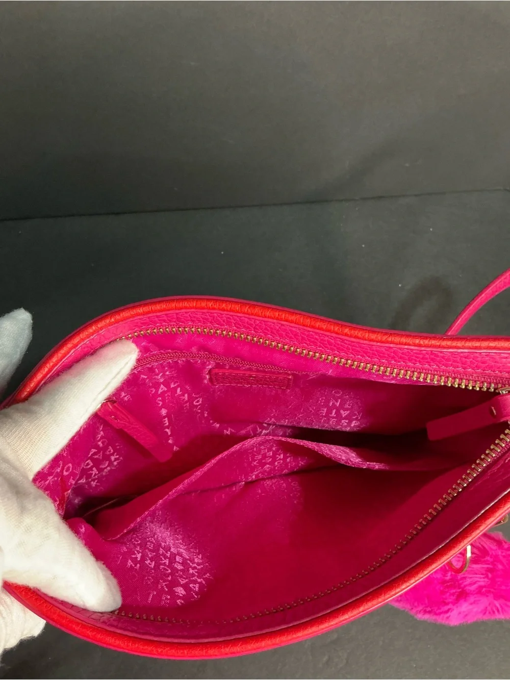 kate spade Hot Pink Pebbled Leather Crossbody with Pom Charm